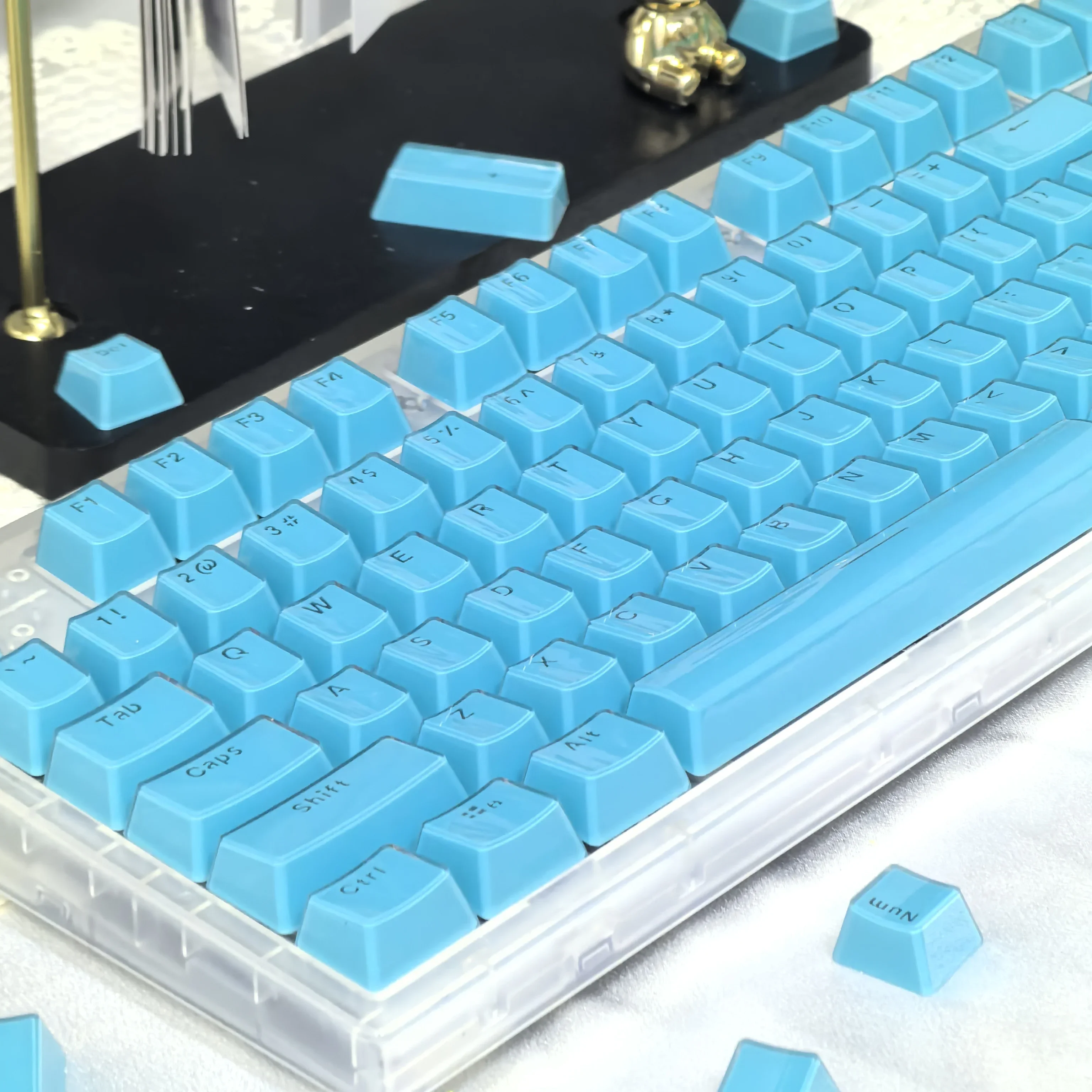 Capuchons de touches de clavier en cristal bleu, 104 /123, carrés, translucides, adaptés au clavier 87/104/61, Pbt, hauteur OEM
