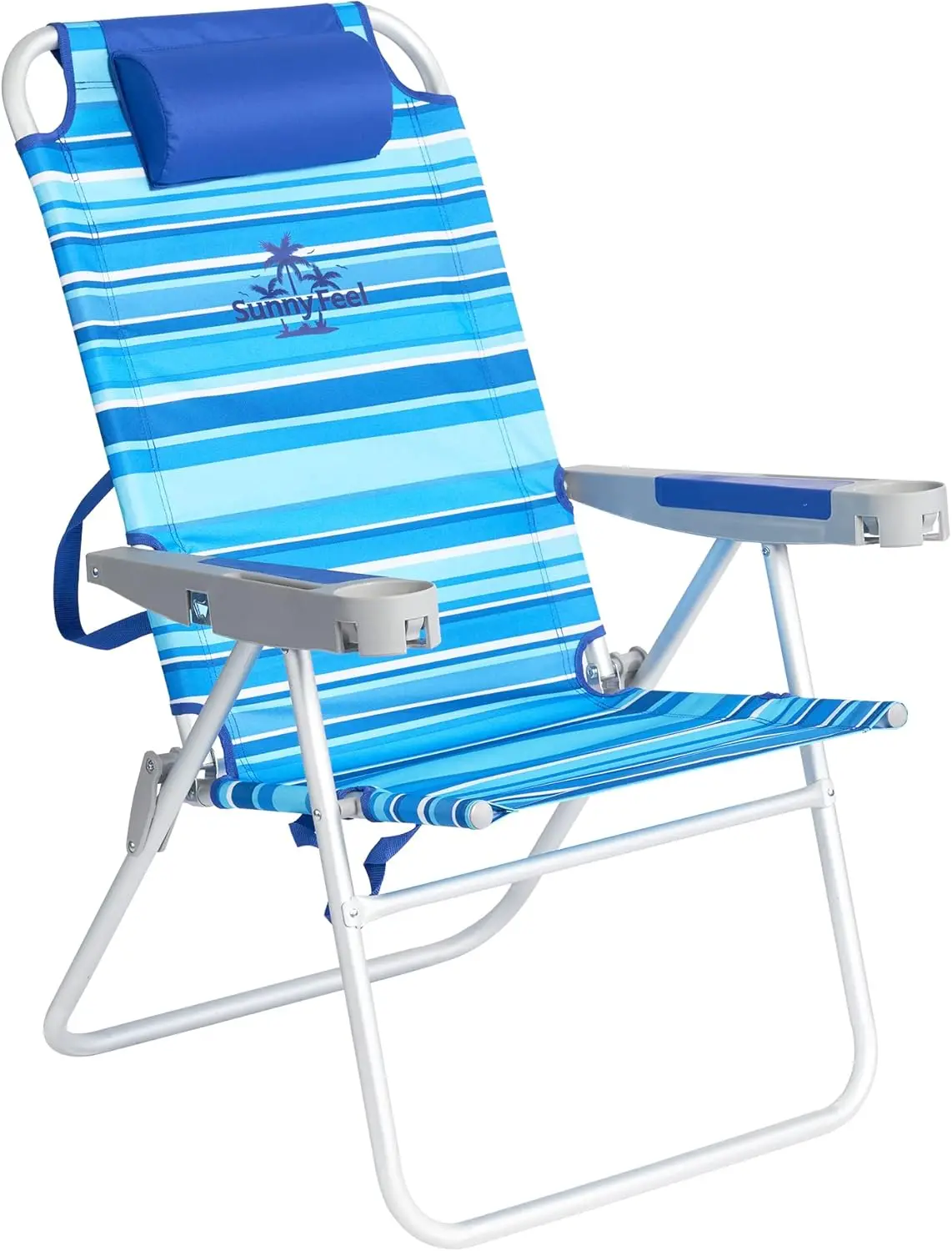 Tall Folding Beach Chair Lightweight, Portable Sand Chair for Adults Heavy Duty 500 LBS with Cup Holders, Foldable Hig