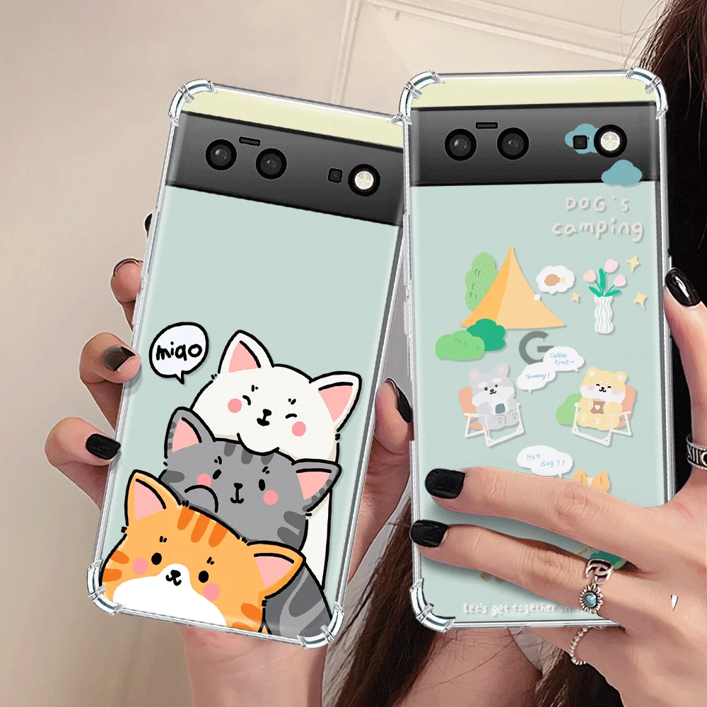 

Shockproof Soft TPU Phone Case for Google Pixel 7a 7Pro 7 Luxury Transparent Capinha for Pixel 6a 6 6Pro 8 Pro Cartoon Cat Cover