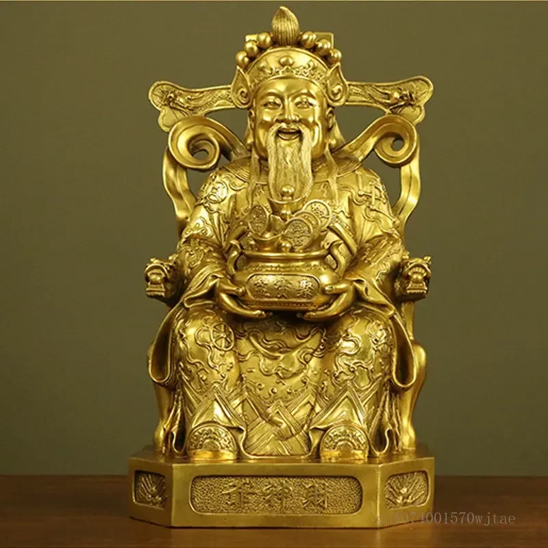 

Pure Copper God of Wealth Sculpture, Home Furnishings, Living Room, Company Decor, offering Bronze Ornaments Buddha Statues, 1Pc