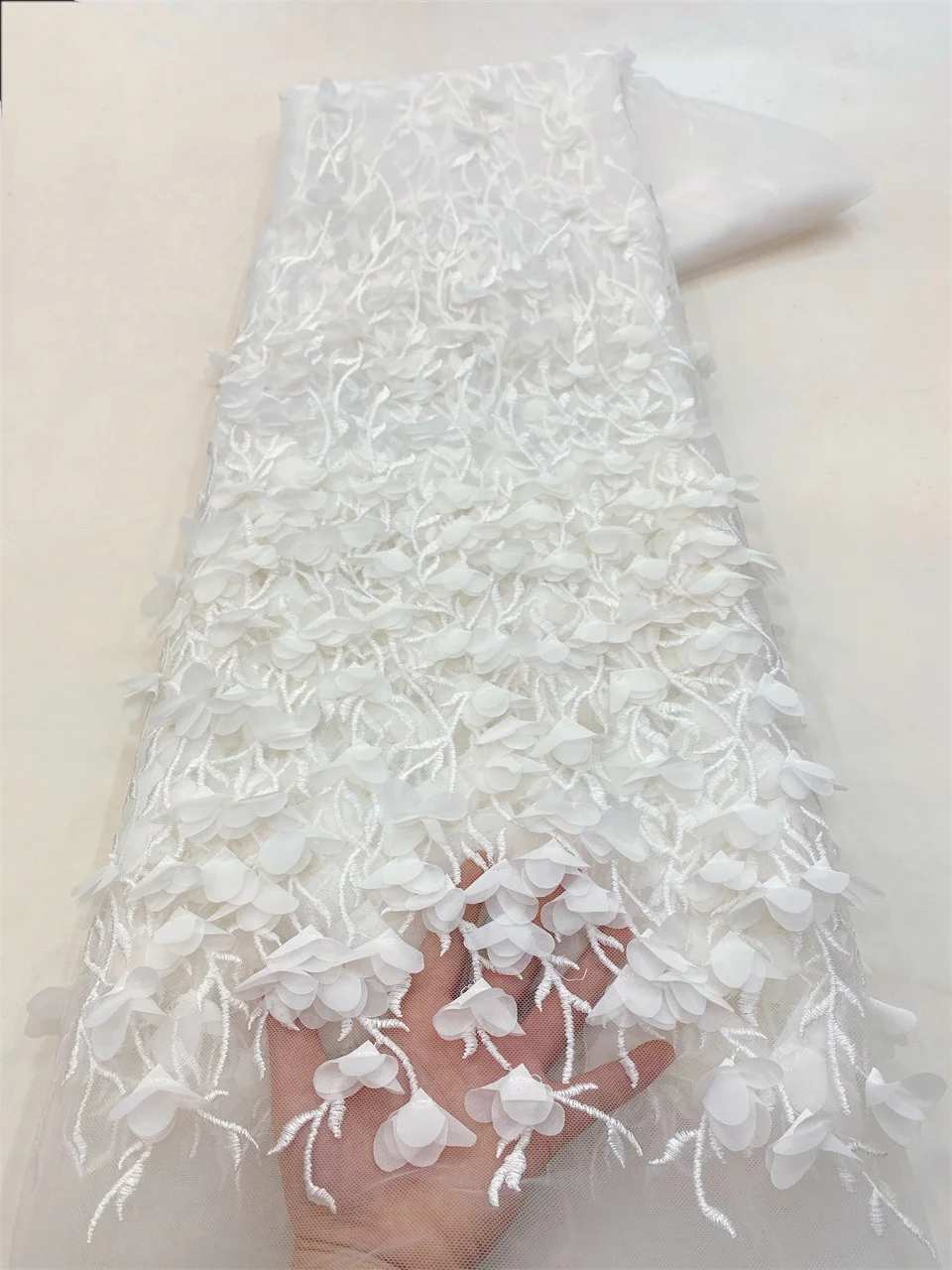 High Quality Fashion African Tulle Embroidery 3D Flower  Lace Fabric  for Wedding Dress Party Sewing HXZ5846