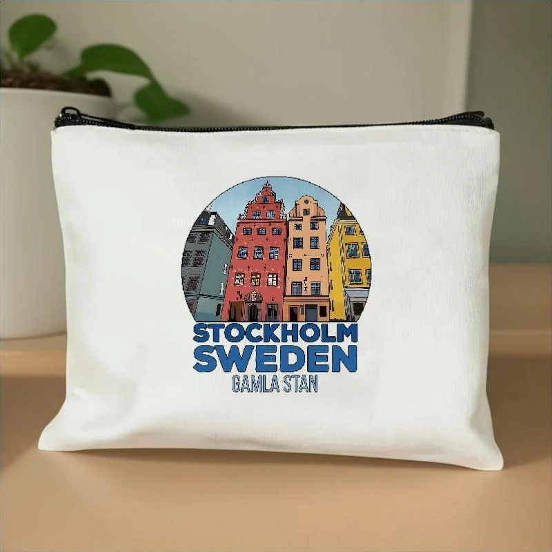 1pc Canvas Toiletry Bag, Large Capacity Lightweight Cosmetic Pouch with Zipper Closure, Hand Washable Commute