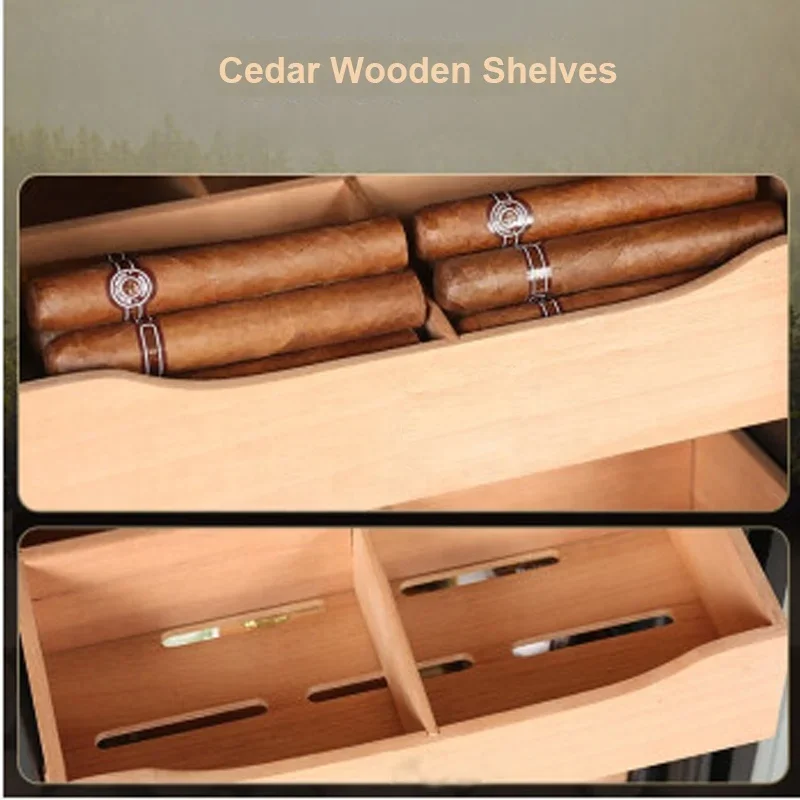 Custom Humidifier Fridge Black Gold Cigar Cabinet Electric  Humidor Cedar Wooden