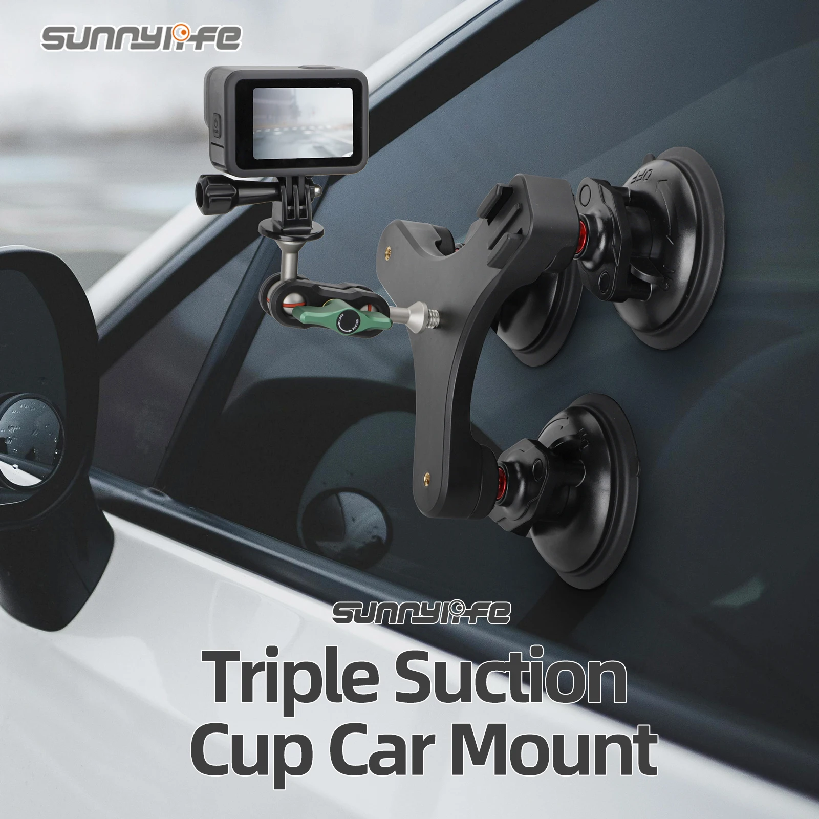 

Sunnylife Triple Suction Cup Camera Mount Car Holder Window Windshield Inside Outside Sucking Cup for GoPro Insta360 DJI Action