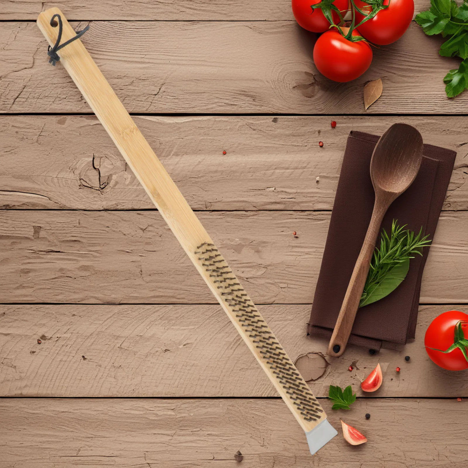 

Extended Wooden Handle Pizza Brush for Deep Cleaning Pizza Stone BBQ Grill Oven Accessories Non Stick Cleaner Silver