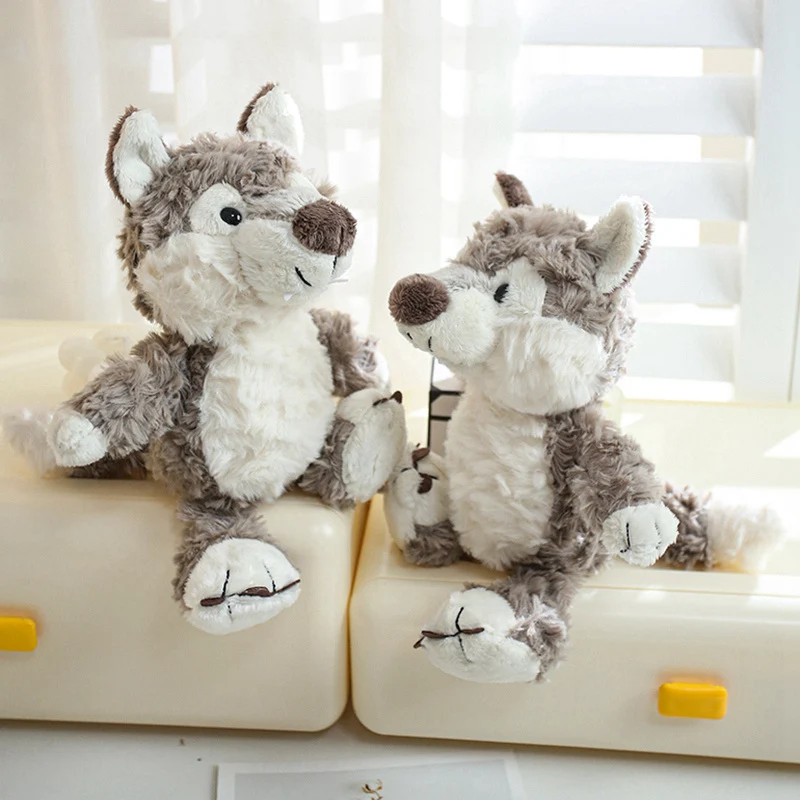 24cm Cute Fluffy Wolf Plush Toys Soft Cartoon Grey Wolf Soft Stuffed Animals Doll Kids Birthday Gift Accompany the Sleeping Doll