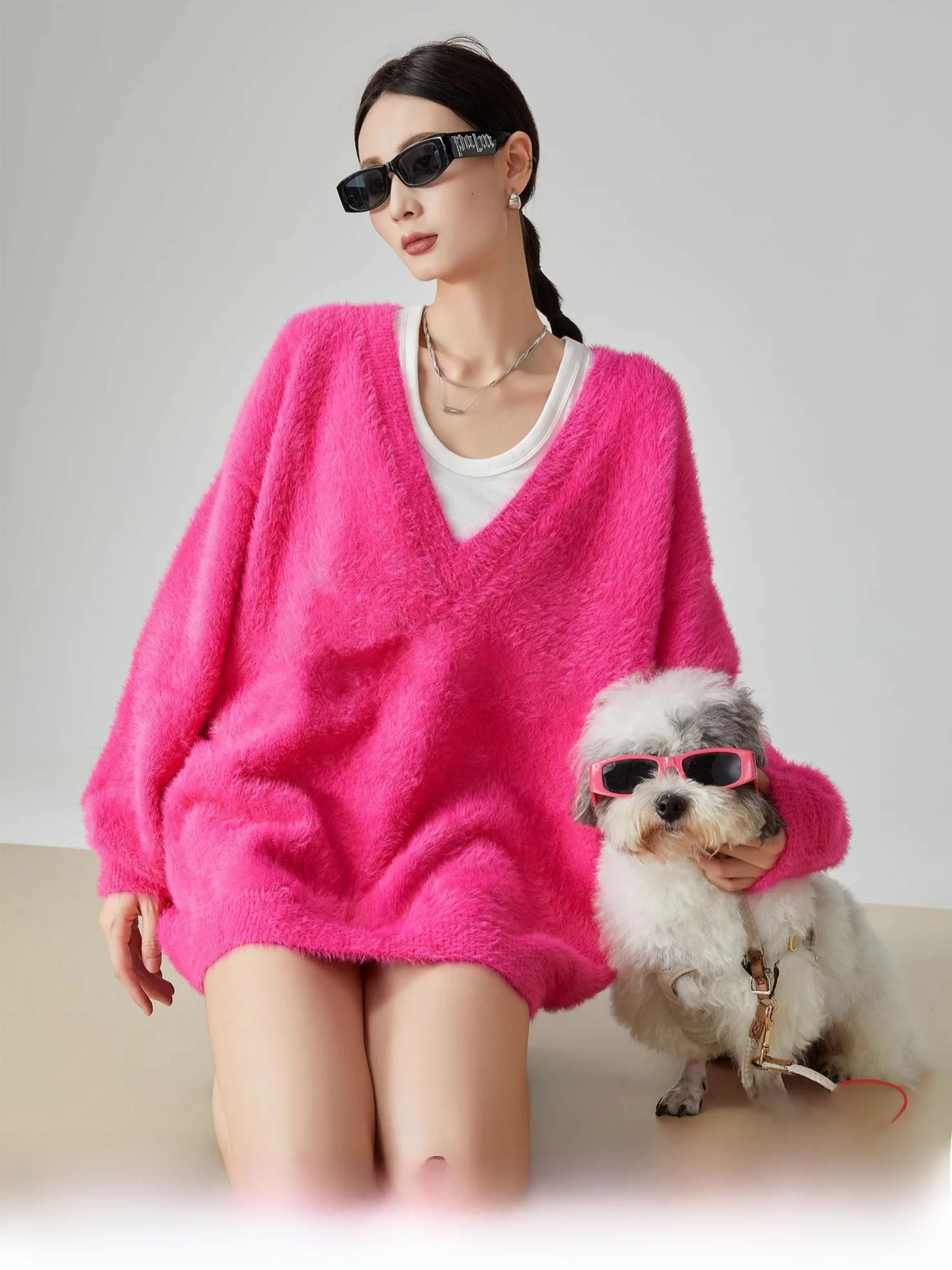 

Laid-ba Sle V-ne Knitted Sweater Women's Loose Soft Spring New Faion Dragon Fruit Color Street Trend Knitwear