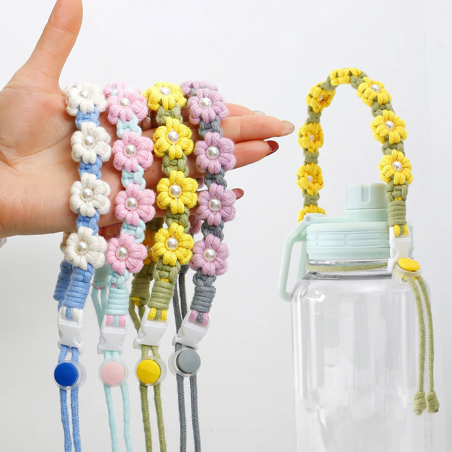 

1pcs Handmade Woven Flower Coffee Cup Hand Strap Personalized Key Chains Gifts Stylish Milk Tea Cup Carrying Straps Customizable