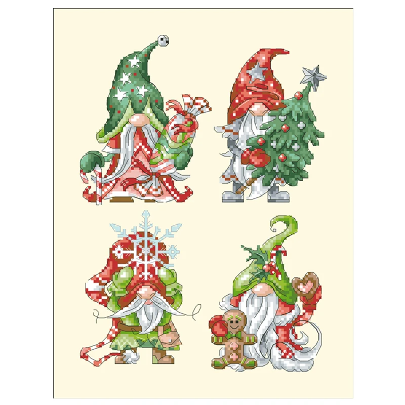 Gnomes and Christmas cross stitch kits 18ct 14ct 11ct light yellow canvas cotton thread embroidery DIY handmade needlework