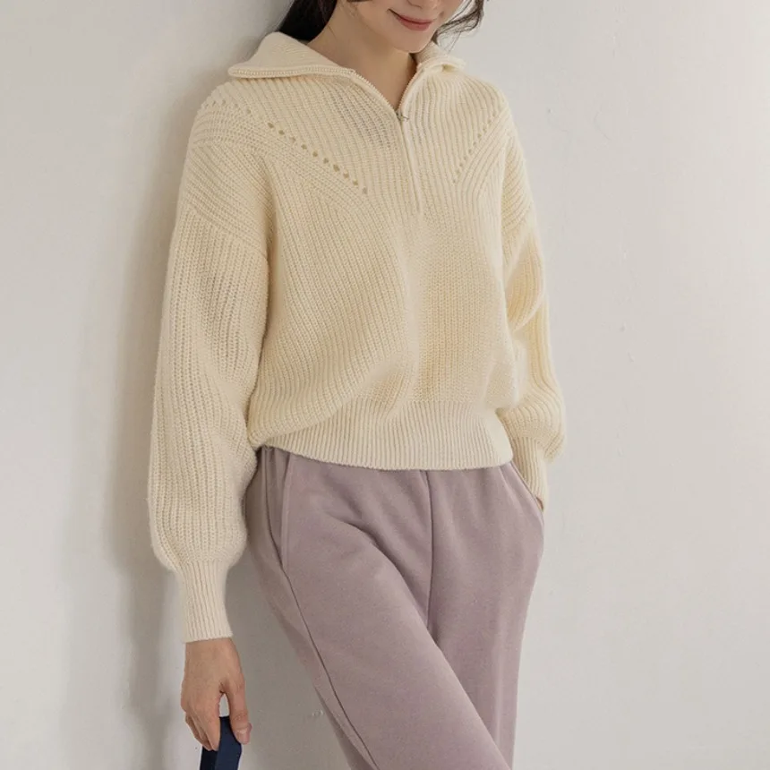 

REALEFT осенне-зимние элегантные свободные вязаные женские пуловеры на молнии с длинными рукавами, повседневные свитера женские, новинка 2023 г.