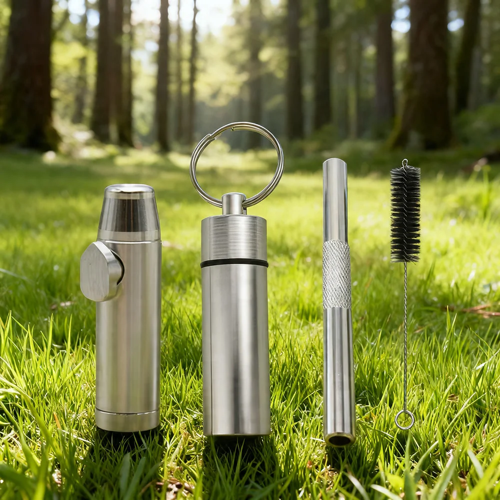 Metal Bullet Aluminum Alloy Tube Portable Stash Jar Container Cleaning Brush Storage Jar Metal Stash Aluminum 4 in one Set