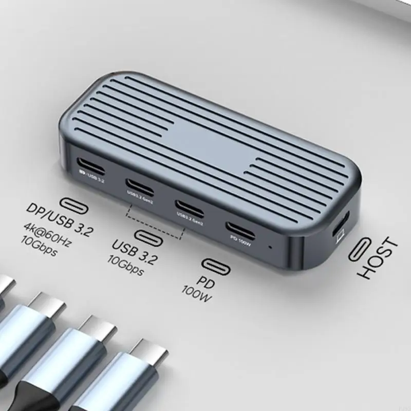 USB C Adapter for Monitor Use with 60Hz Video, Two USB C Data Routes, 100W Power Input and Gray Aluminum Housing Docking F19E