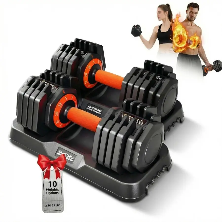 

2026 Latest Adjustable Dumbbell Set of 2, Quick Switch Weights in 3lbs increments, 25lbs Pair Weights Dumbbell Set Customizable