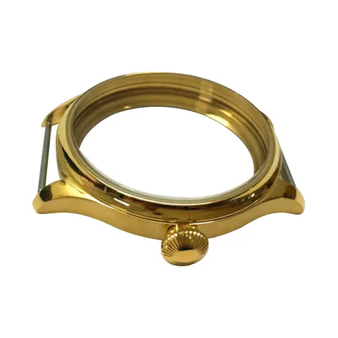 44mm Gold Plated Watch Case Fit ETA 6497 6498 ST3621 Movement, Brushed Vintage Style Case with Mineral Glass for DIY