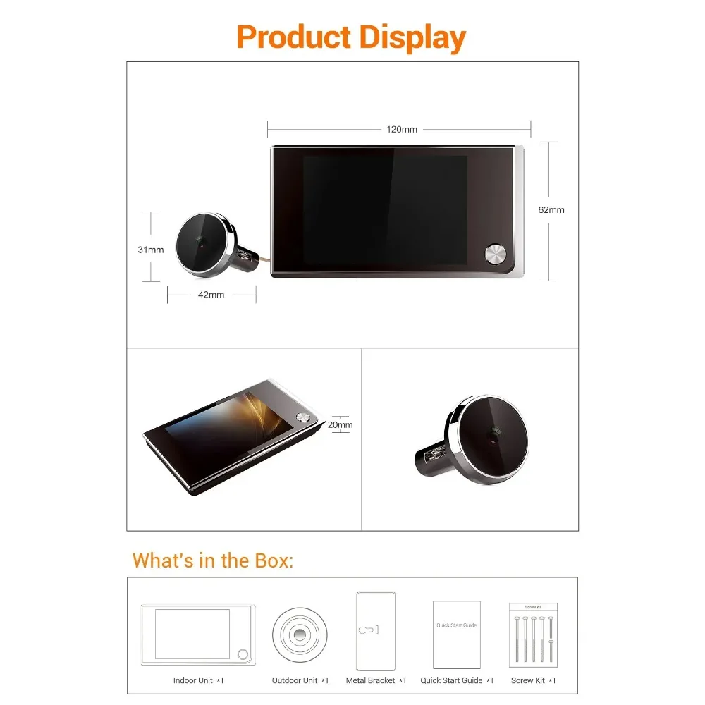 C01 3.5인치 디지털 LCD 120도 틈구멍 뷰어 사진 시각 모니터링 전자 캣아이 카메라 도어벨 카메라 내구성