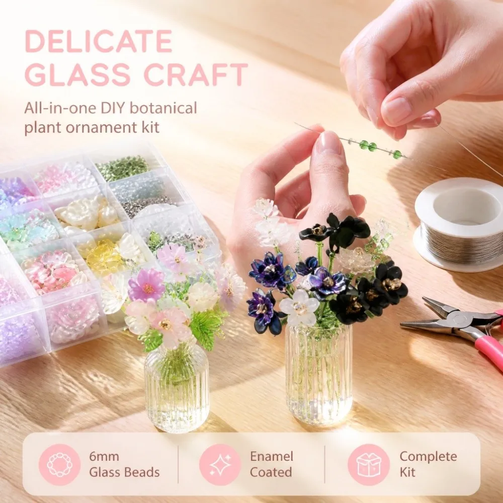 Crystal Glass Material 6mm Green Glass Beads Set Beginner Friendly Handmade DIY Supplies DIY Beaded Plants Multi-shaped
