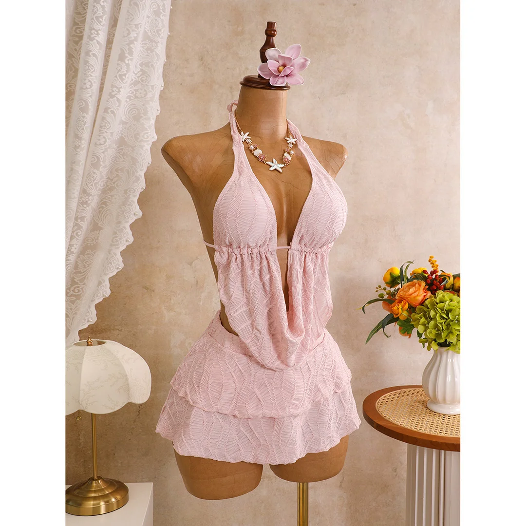 Neues 3-teiliges Tankini-Set mit Rock, geraffter Bikini, Damen-Badebekleidung, dreiteiliges Bikini-Set, Damen-Badeanzug, Badebekleidung, Badeanzug V7415 – Detail 12