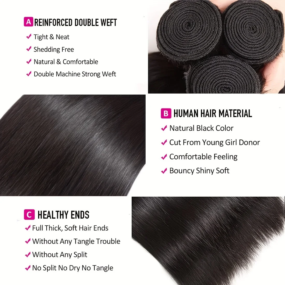 Straight Human Hair Bundles Brazilian Hair Weaving 50g 100% Human Hair Natural Human Hair Extensions 1/3/4 Bundles