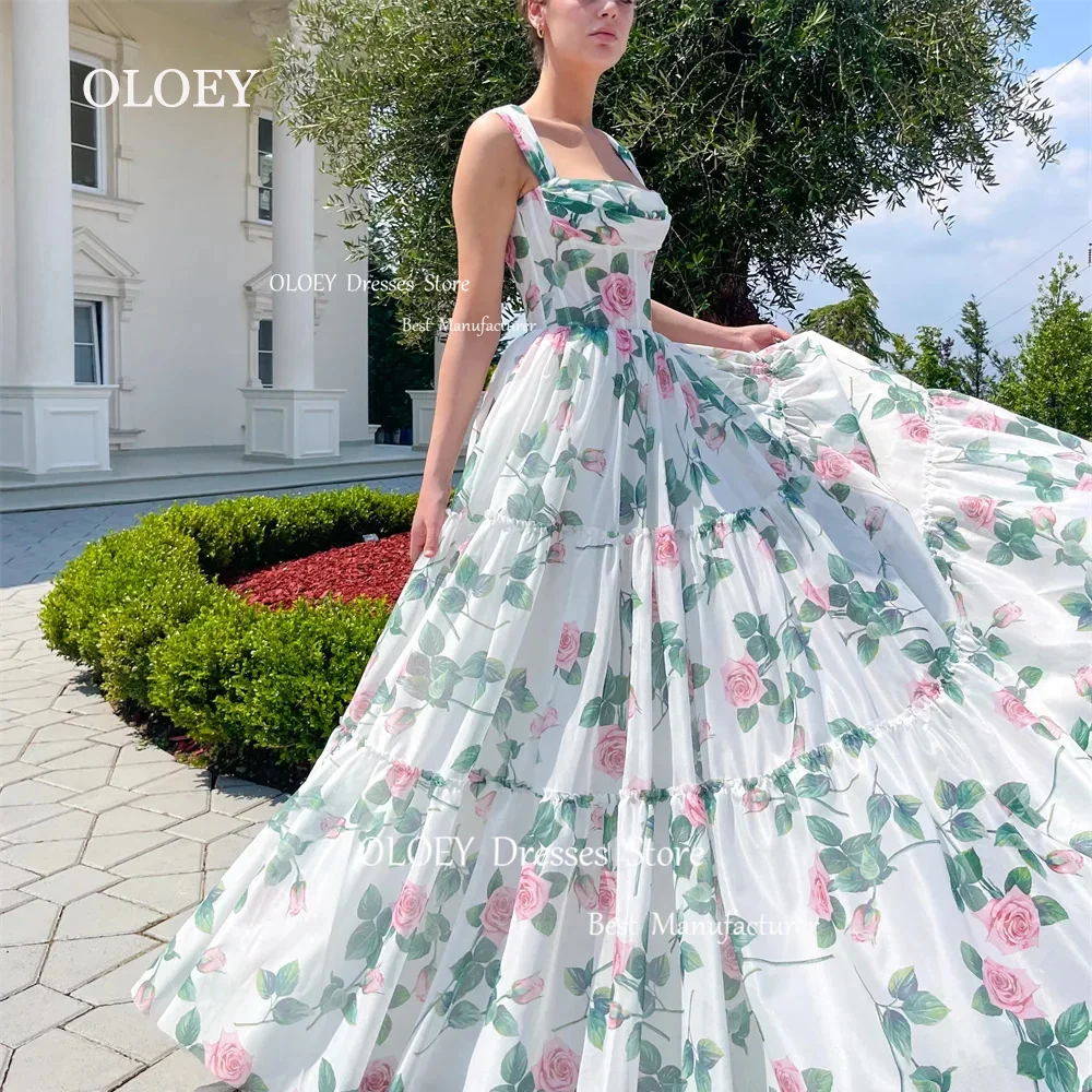 OLOEY Garden Sweetheart Floral Prom Dresses Flowers Print Women Wedding Party Dresses Summer Beach Dresses corsetto Custom Made