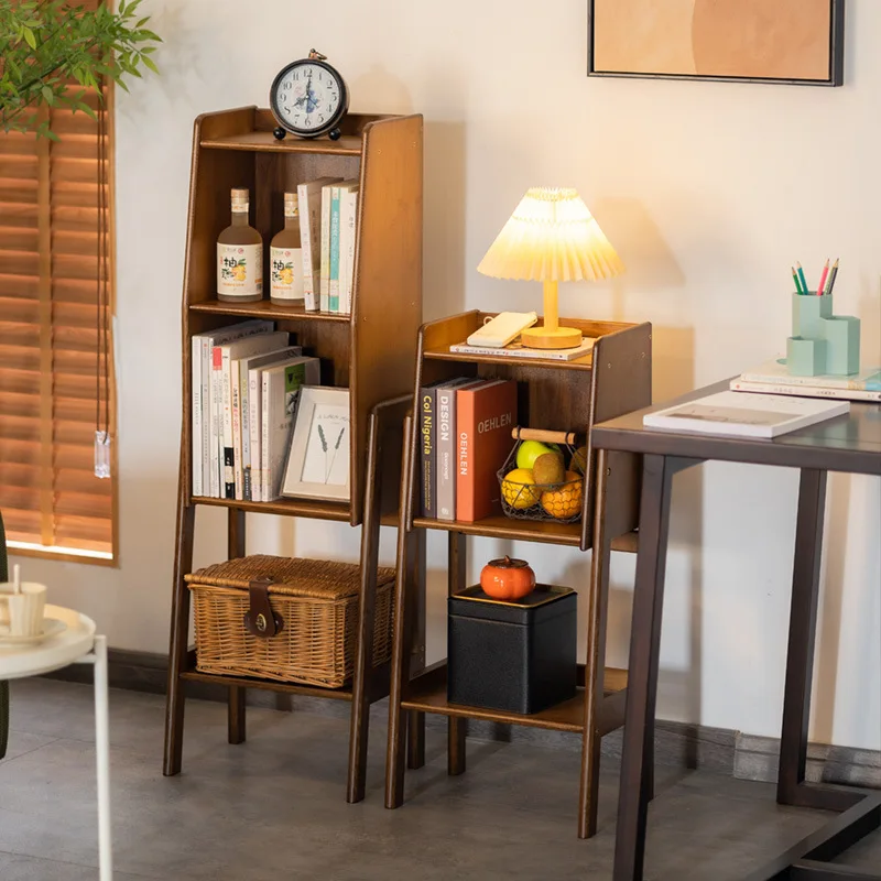 Walnut retro bookshelf combination cabinet children's picture book rack living room simple TV side cabinet floor storage rack