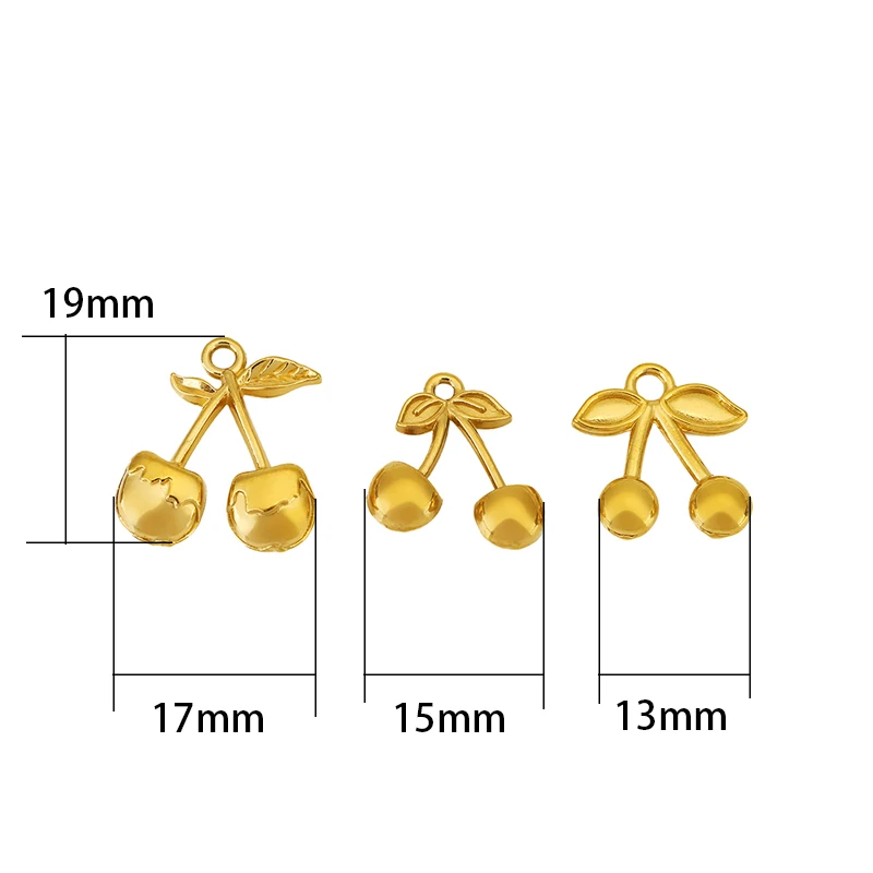 5pcs Stainless Steel Cherry Charms Beads 13 15 17 mm PVD Never Fade Necklace Beads Pendants For Bracelet Findings Jewelry Making