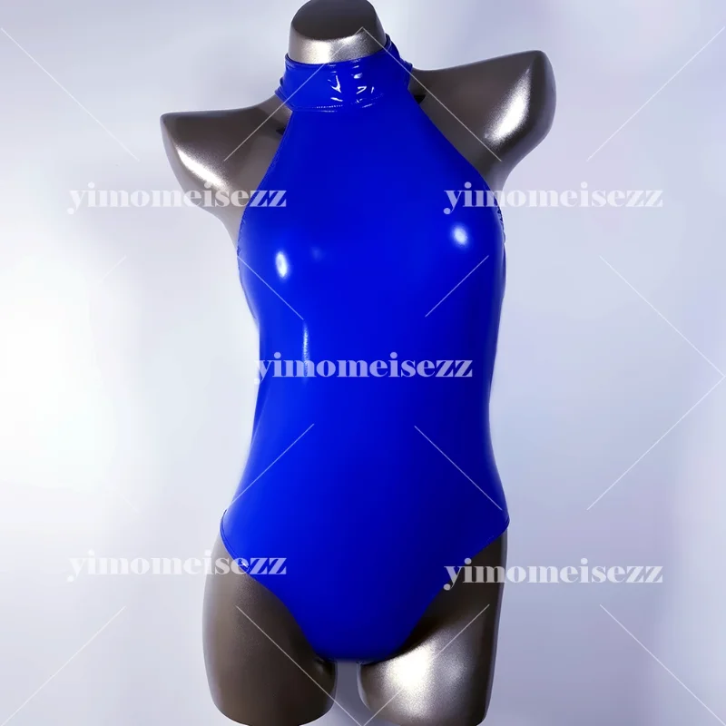customized-sexy-pu-patent-leather-high-gloss-swimsuit-hanging-neck-mirror-tight-jumpsuit-cosplay-dance-costume-bodysuit-leotard