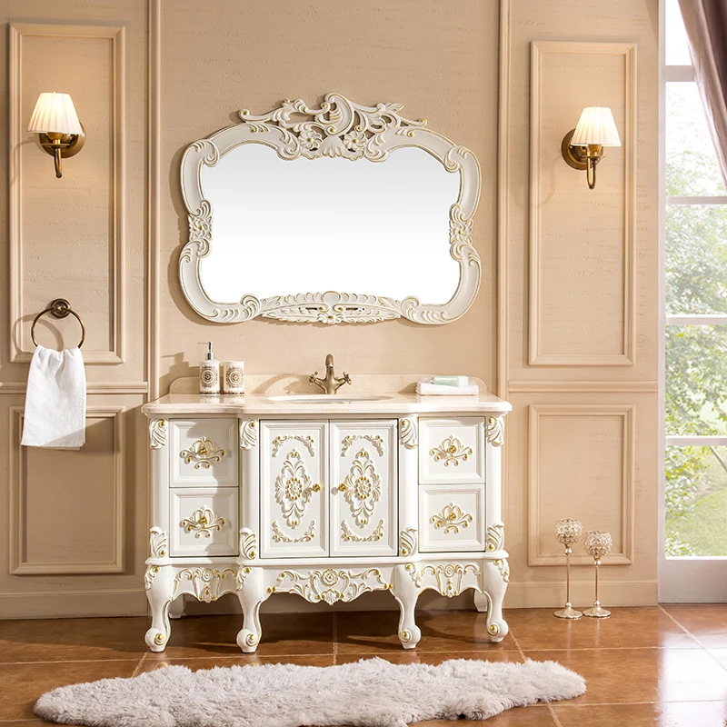 Luxury European-style bathroom cabinet combined oak French floor-standing bathroom washstand washbasin washbasin