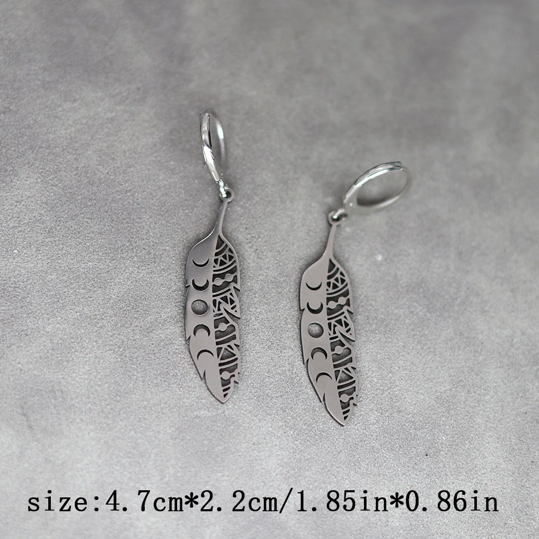 Kinitial Bohemia Leaf Leaves Moon Drop Earrings For Women Stainless Steel Jewelry Handmade Earring