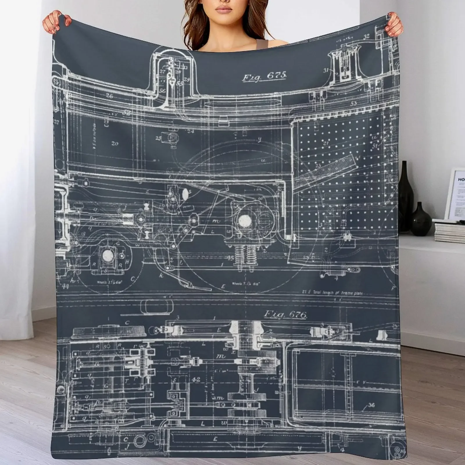 

Steam Train Blueprint Throw Blanket Fade Resistant Durable Throw Blanket