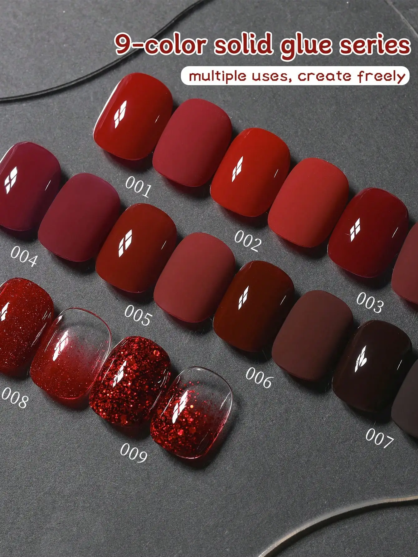 MORDDA 9 pièces Ankara série rouge 9 couleurs ensemble de colle à tapotements, vernis à ongles à Immersion UV LED, conception de vernis à ongles bricolage de vacances