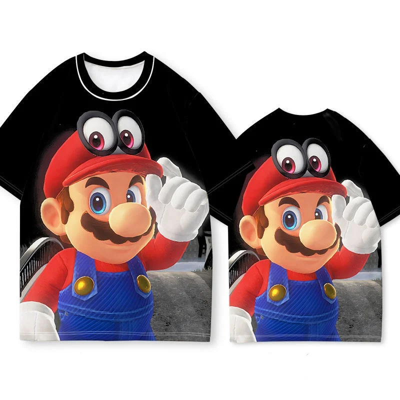 

Anime Mario Super Mario Game Collaboration Luigi Quick Drying Breathable Comfortable Parent Child Short Sleeve T-shirt