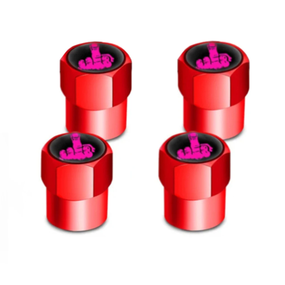 4x Red Pink Middle Finger Tire Valve Stem Caps Wheel Tire Air Valve for 4Runner Tacoma Silverado Ram Sierra Ranger Yukon F150