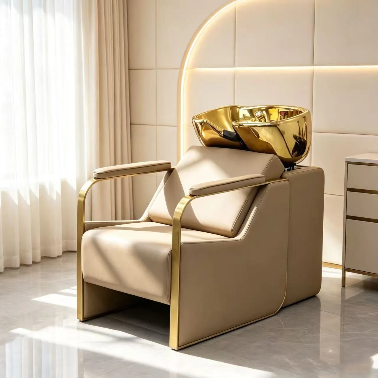 Luxury Gold Shampoo Chair, Household & Salon Hair Washing Bed For BarbershopShampoo ChairHair Rinse / Hair Washing