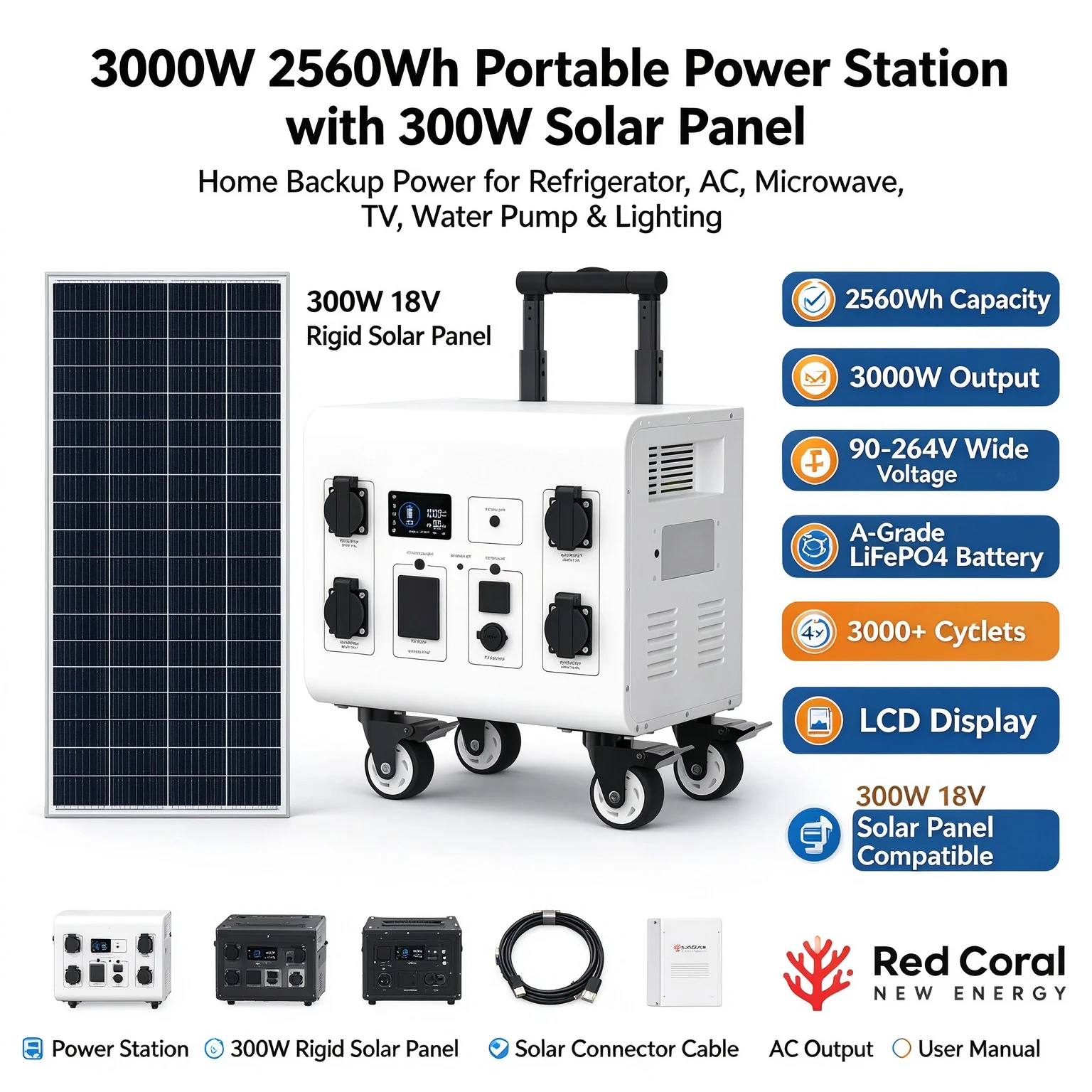 3000W Generator Portable Emergency Power Station Solar Generator Energy Storage Power Supply with Uninterruptible Power Supply