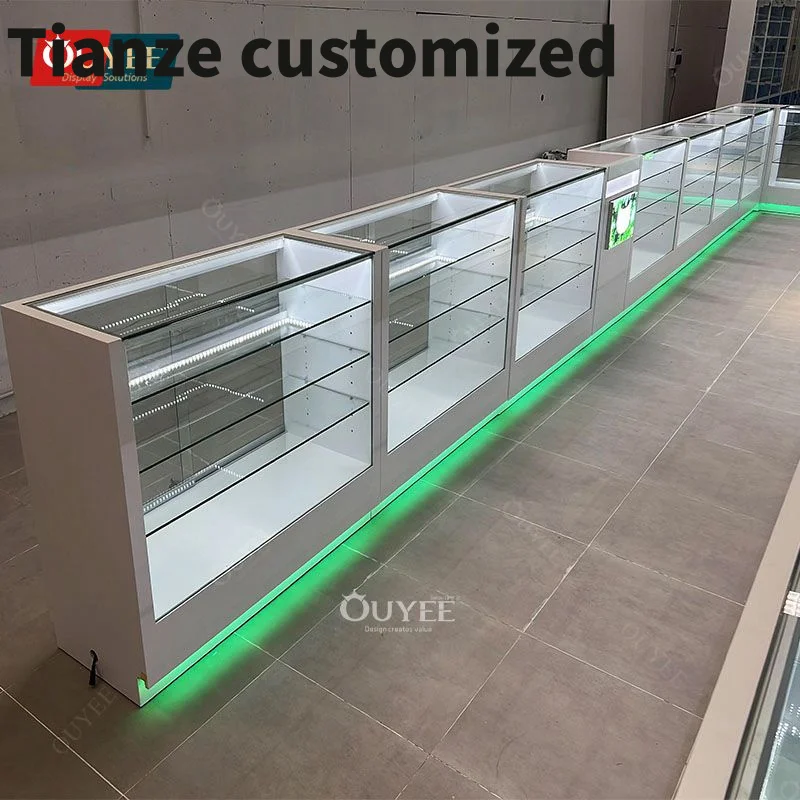 

Customized-Store Dispensary Wood Displays glass wall display Showcases Glass Display Smoke Shop Showcase Wood Tobacc