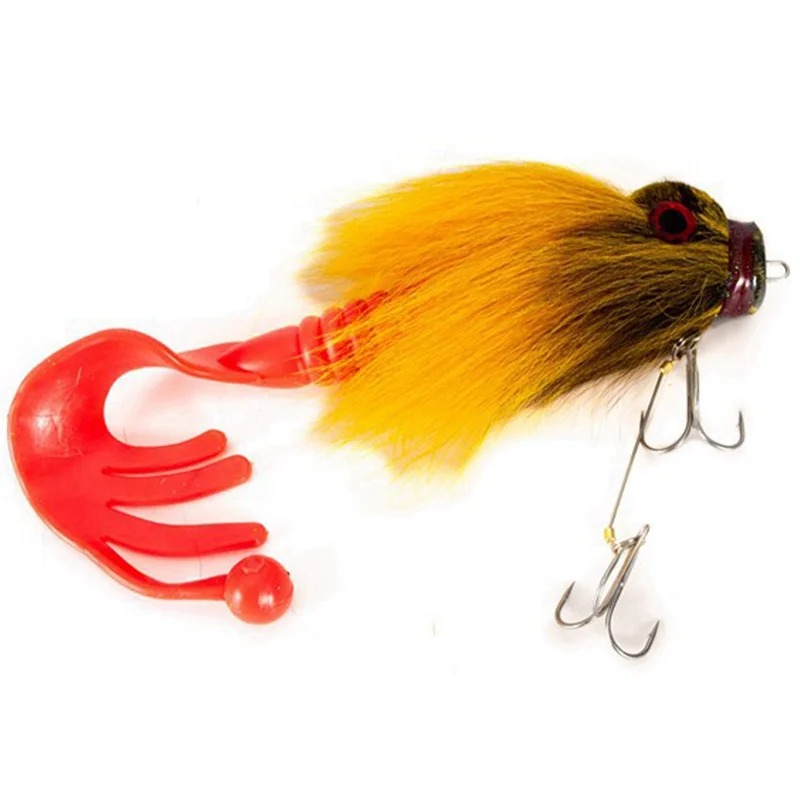 Mouse Fishing Lure Fly Hooks Freshwater Saltwater Lure Soft Fly Fishing Lures with Double Hooks Yellow CQS