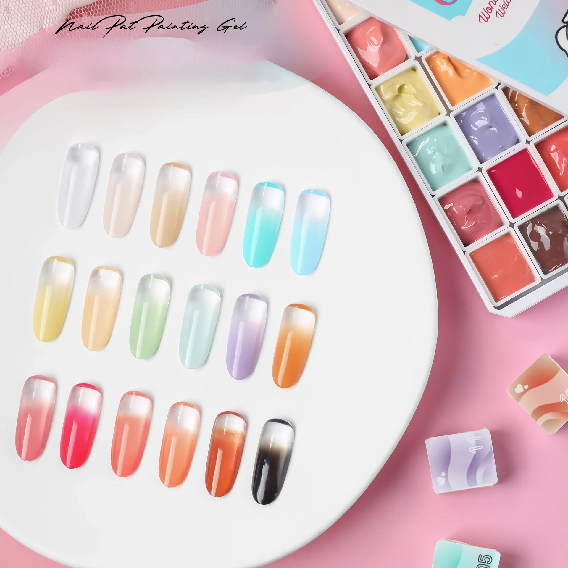 

18 Colors Patting Painting Gel Nail Polish Blooming Transfer Design UV LED Soak Off Gel Varnish Gradient Pat Gel Palette