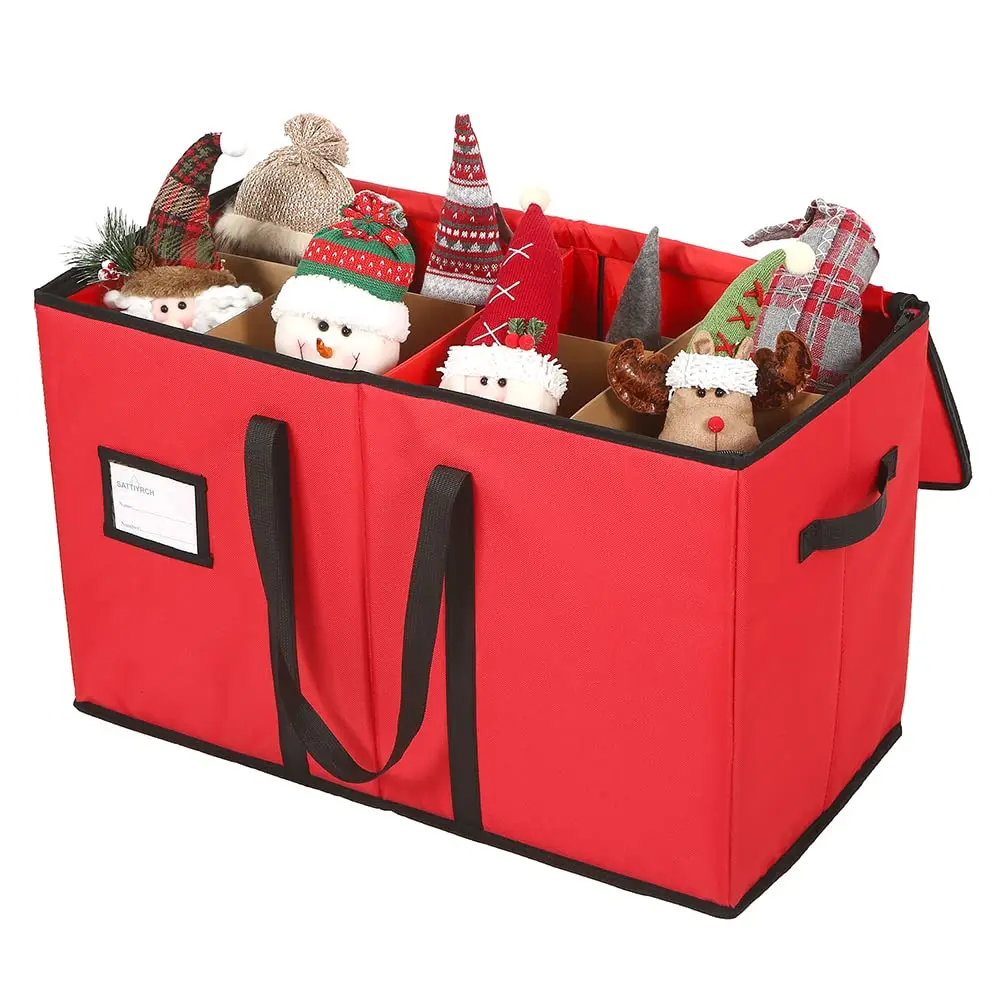 

Christmas Figurine Storage Box & Nutcracker Storage Container,Keeps 8 Holiday Figurines,Adjustable Area & Pockets for Decoration