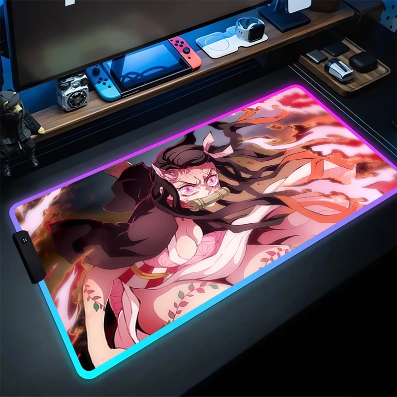 RGB Mouse Pad D-Demon S-Slayers Non-Slip Rubber Edge locking mousepads Game play mats notebook computer N-Nezukos Home Decor