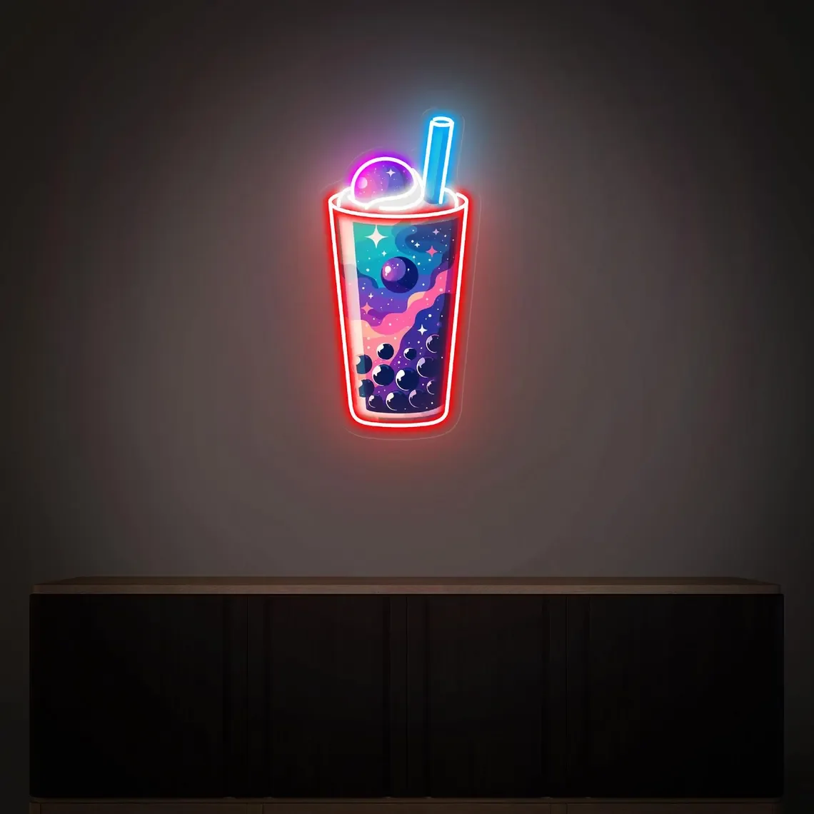 Tea Neon Sign Drink Business Shop Wall Decor Milk Tea Neon Sign Star In Cup Neon UV Print Acrylic Sign Coffee Bar Shop Wall Sign