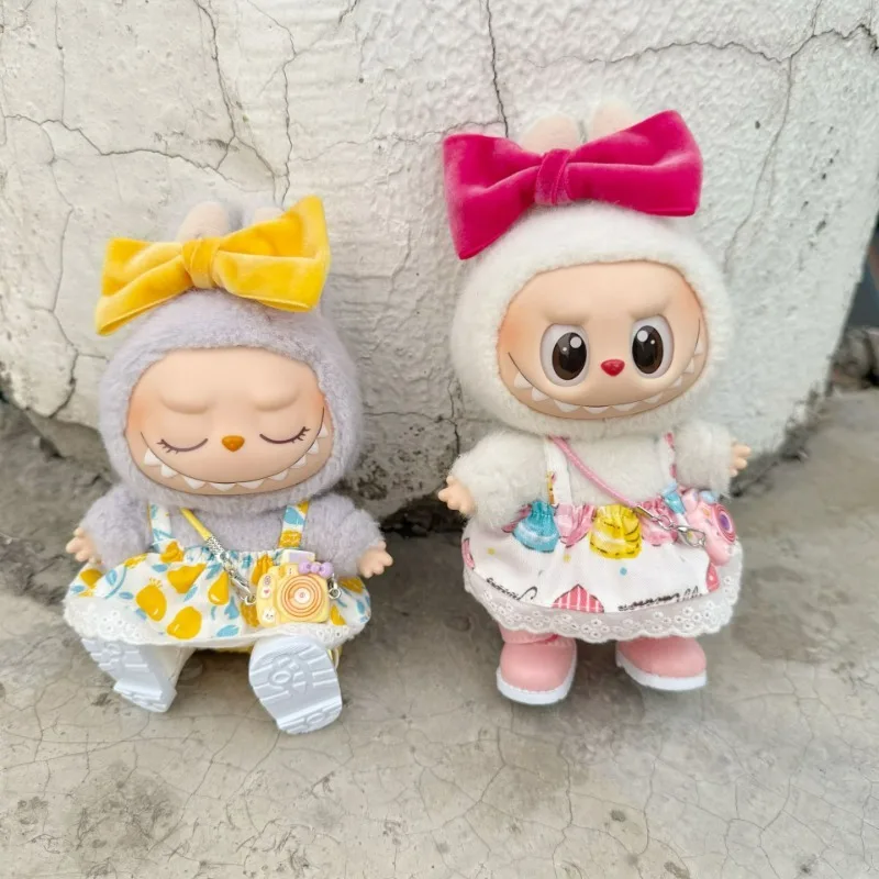 

Популярная одежда 2025 года, кружевные платья с цветочным принтом, замшевые комплекты с бантом, наборы камер, наборы кукол, одежда для Labubu