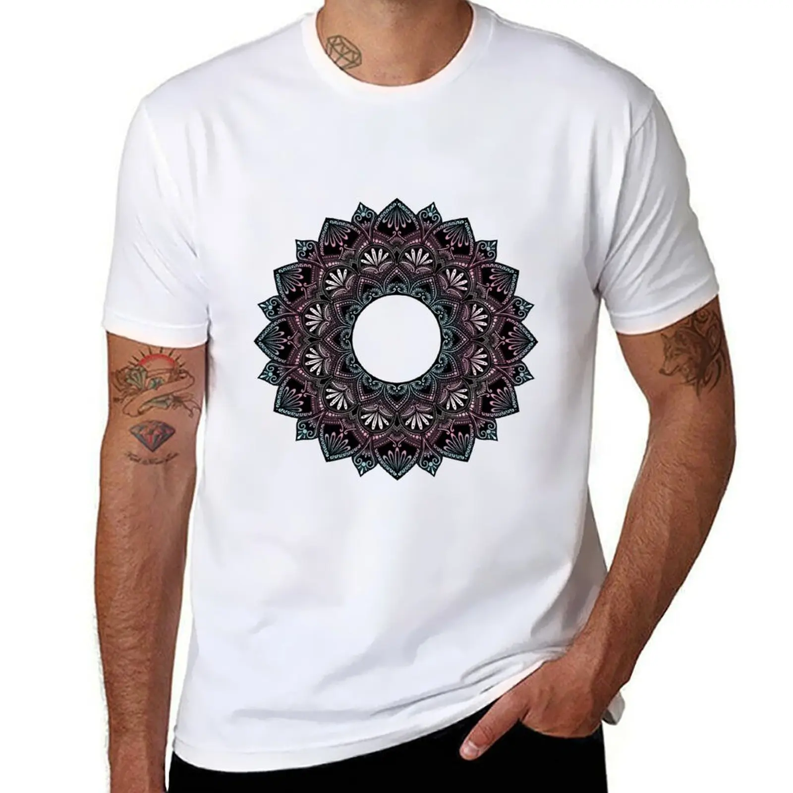 

Blue, Pink, White, Pink, and Blue Mandala T-Shirt man t shirts graphic t shirts for man pack cotton t shirts cotton 100% T-shirt