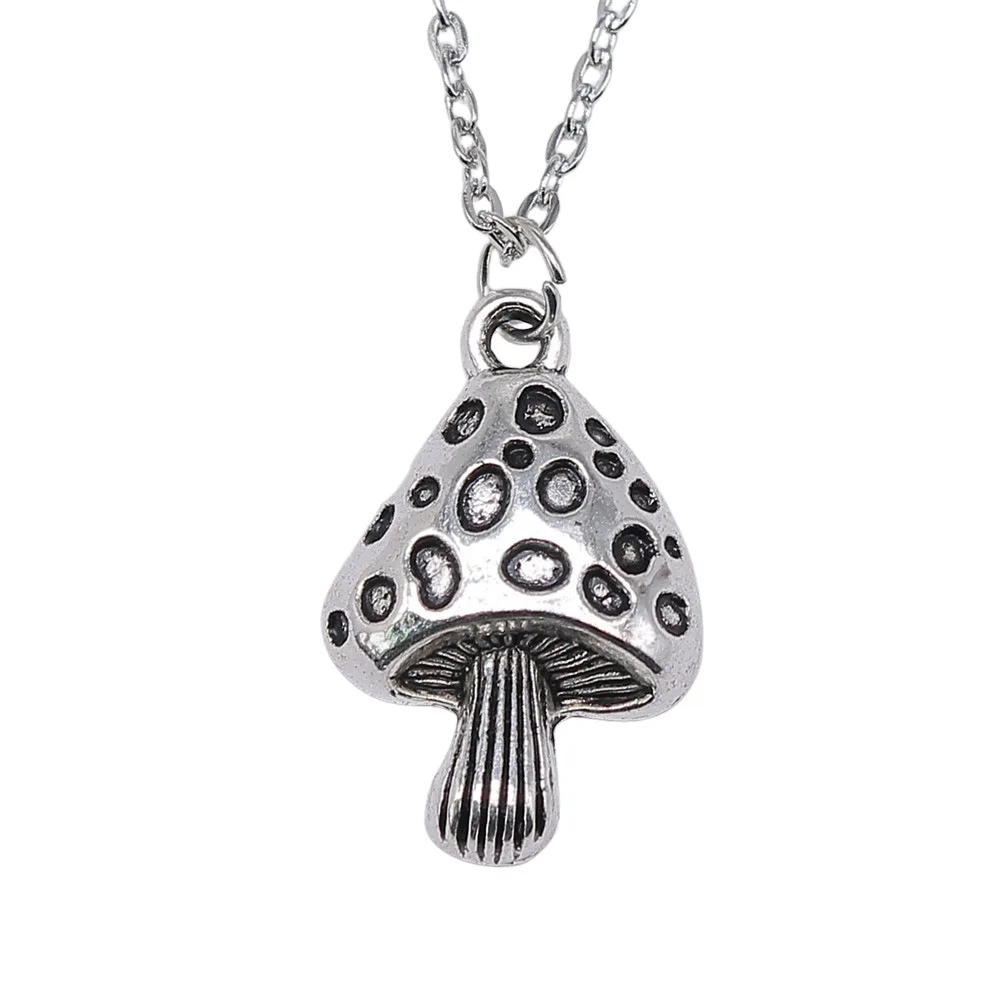 Fashion Simple Vintage Antique Silver Color 28x18mm Mushroom Pendant Necklace For Women