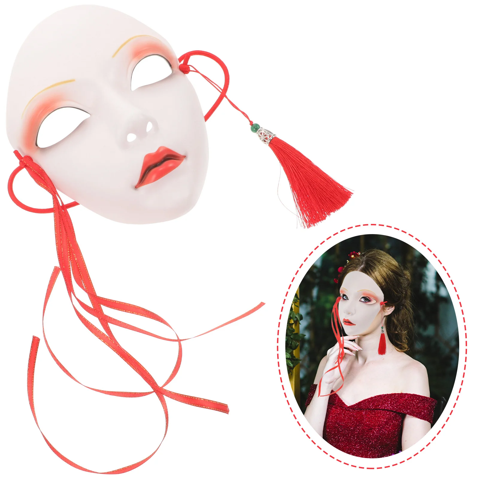 

Маскарадная маска для карнавальной вечеринки, сценического выступления, ручная роспись, фестиваль, косплей, декор с кисточками, пластик для взрослых женщин