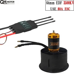 QX-MOTOR nowy 64mm EDF 12 ostrza wentylator kanałowy QF2822 2200KV 2400KV 3500KV 3800KV 4300KV bezszczotkowy silnik 60A/80A ESC