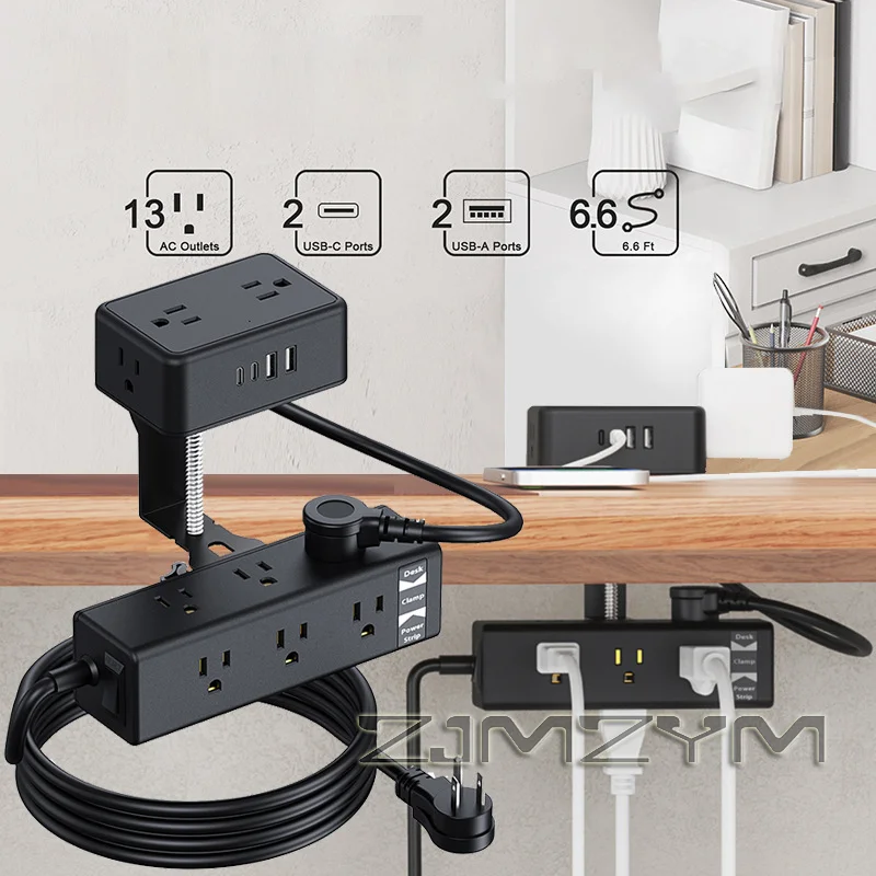

Двухслойная настольная офисная розетка, 13 вилок США, источник питания 2 USB + 2 TYPE-C, быстрая зарядка с переключателем, розетка для американской мебели
