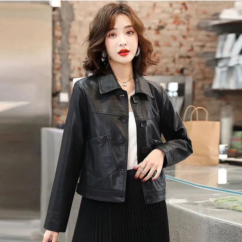 Spring Autumn Women Large Size 4XL PU Leather Coat 2024 Ladies Faux Leather Tops Jacket Female Short Leather Clothing Outwear