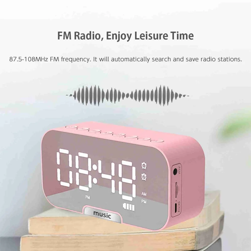 Multi-functional Alarm Clock Large LED Screen Display Bluetooth Bluetooth Speaker USB Charging Mirror Surface Desktop Clocks