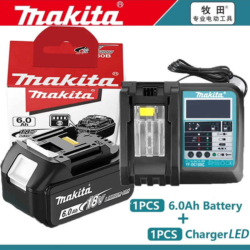 Batterie Makita 18V authentique 6ah, avec indicateur de batterie, batterie Makita rechargeable, batterie pour outil électrique BL1830 BL1840 BL1850
