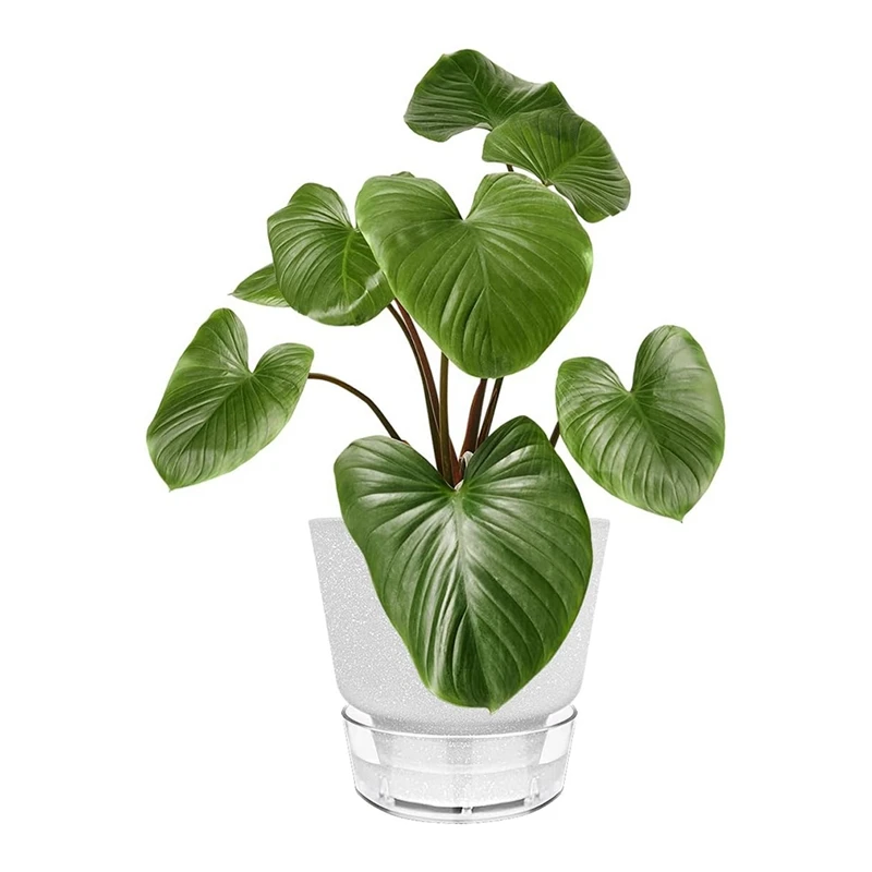 6 Inch Self Watering Plant Pot with Visual Reservoir and Drainage Hole, Planting Pot for Indoor Outdoor 5pack White-SPMI